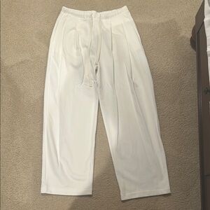 Zara White Joggers with High-Waisted Elastic Waistband